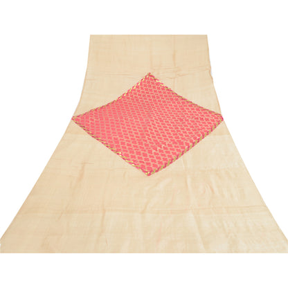 Sanskriti Vintage Dupatta Long Stole Pure Silk Cream Embroidered Patch Work Veil