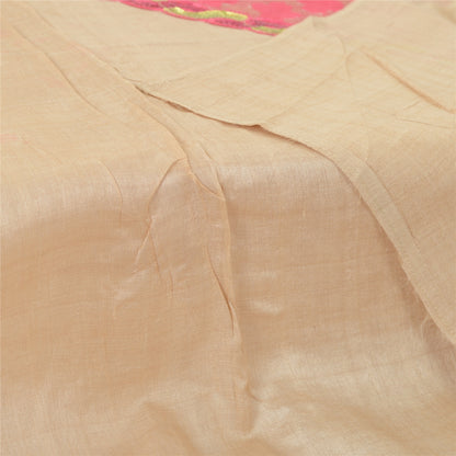 Sanskriti Vintage Dupatta Long Stole Pure Silk Cream Embroidered Patch Work Veil