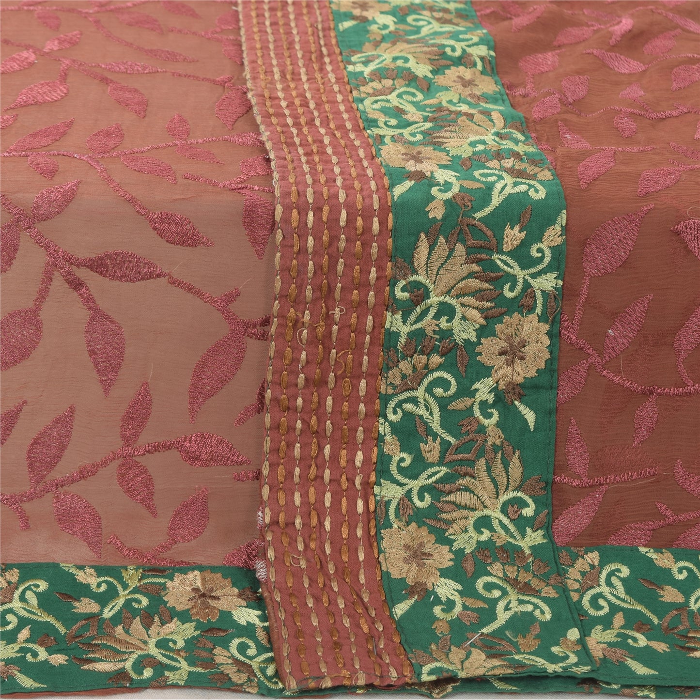 Sanskriti Vintage Brown Dupatta Long Stole Pure Chiffon Silk Embroidered Veil