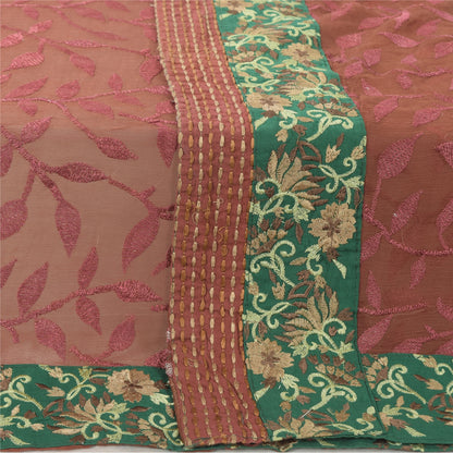 Sanskriti Vintage Brown Dupatta Long Stole Pure Chiffon Silk Embroidered Veil