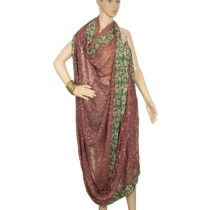Sanskriti Vintage Brown Dupatta Long Stole Pure Chiffon Silk Embroidered Veil