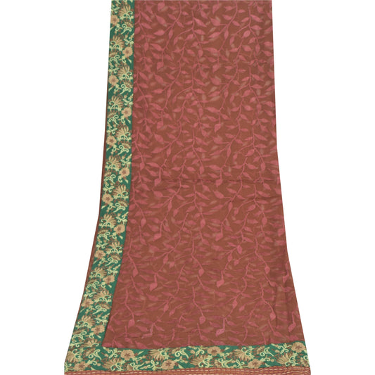 Sanskriti Vintage Brown Dupatta Long Stole Pure Chiffon Silk Embroidered Veil