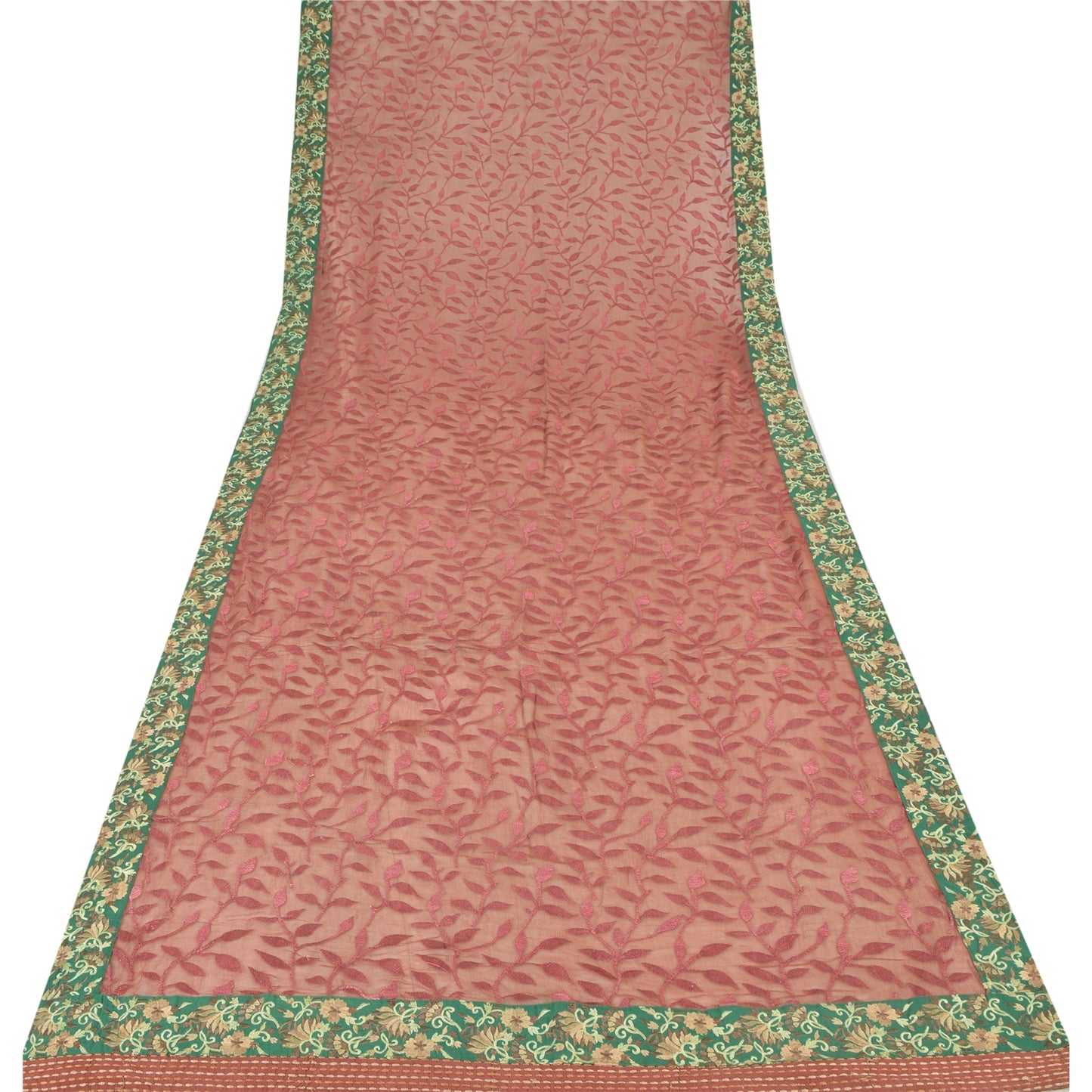 Sanskriti Vintage Brown Dupatta Long Stole Pure Chiffon Silk Embroidered Veil