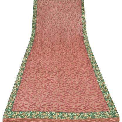 Sanskriti Vintage Brown Dupatta Long Stole Pure Chiffon Silk Embroidered Veil
