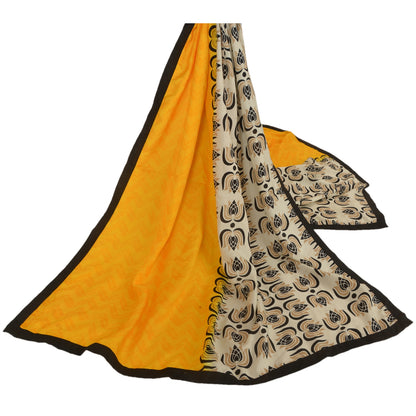 Sanskriti Vintage Dupatta Long Stole Cotton Yellow Shawl Woven Printed Scarves
