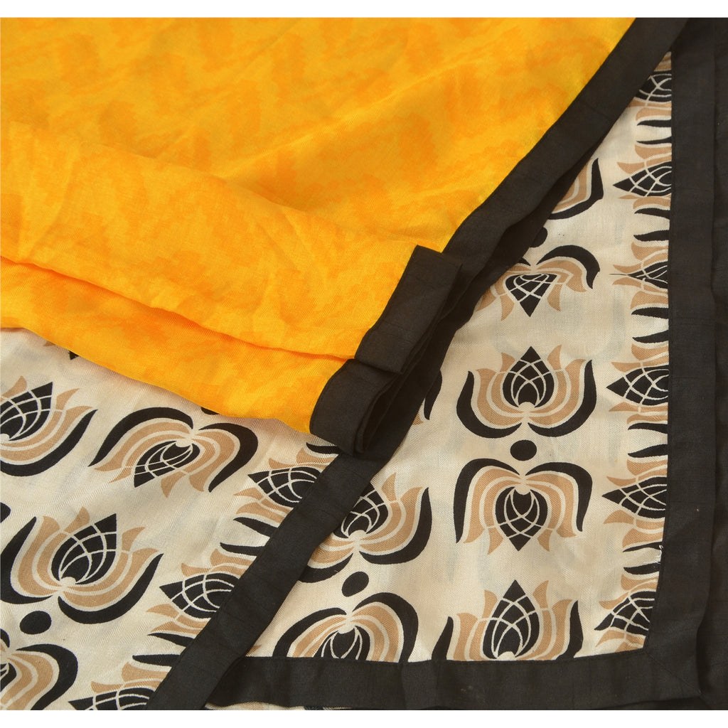 Sanskriti Vintage Dupatta Long Stole Cotton Yellow Shawl Woven Printed Scarves