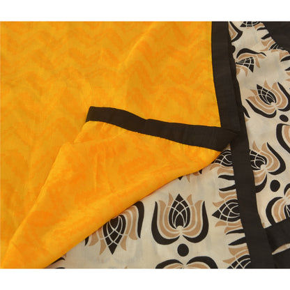 Sanskriti Vintage Dupatta Long Stole Cotton Yellow Shawl Woven Printed Scarves