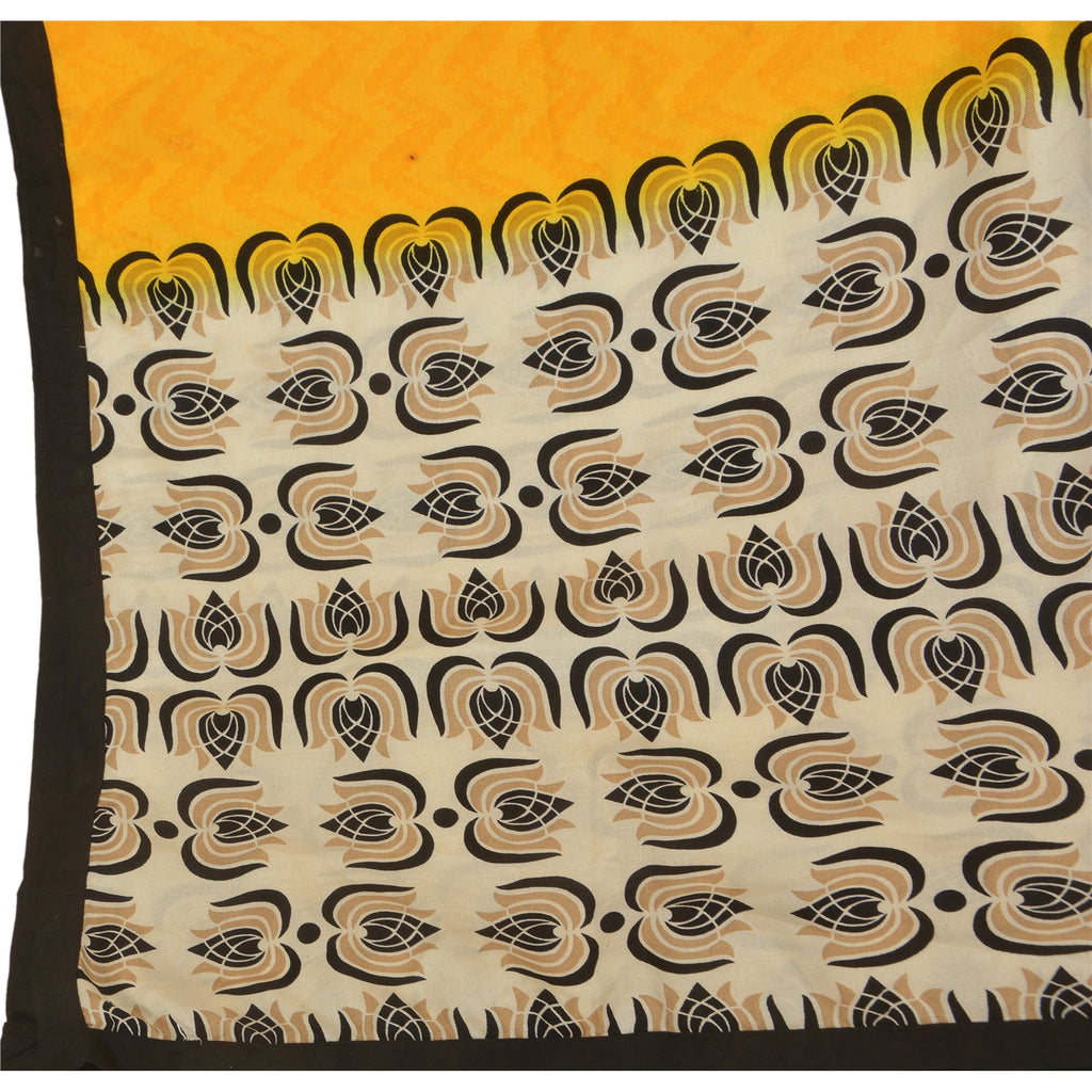 Sanskriti Vintage Dupatta Long Stole Cotton Yellow Shawl Woven Printed Scarves