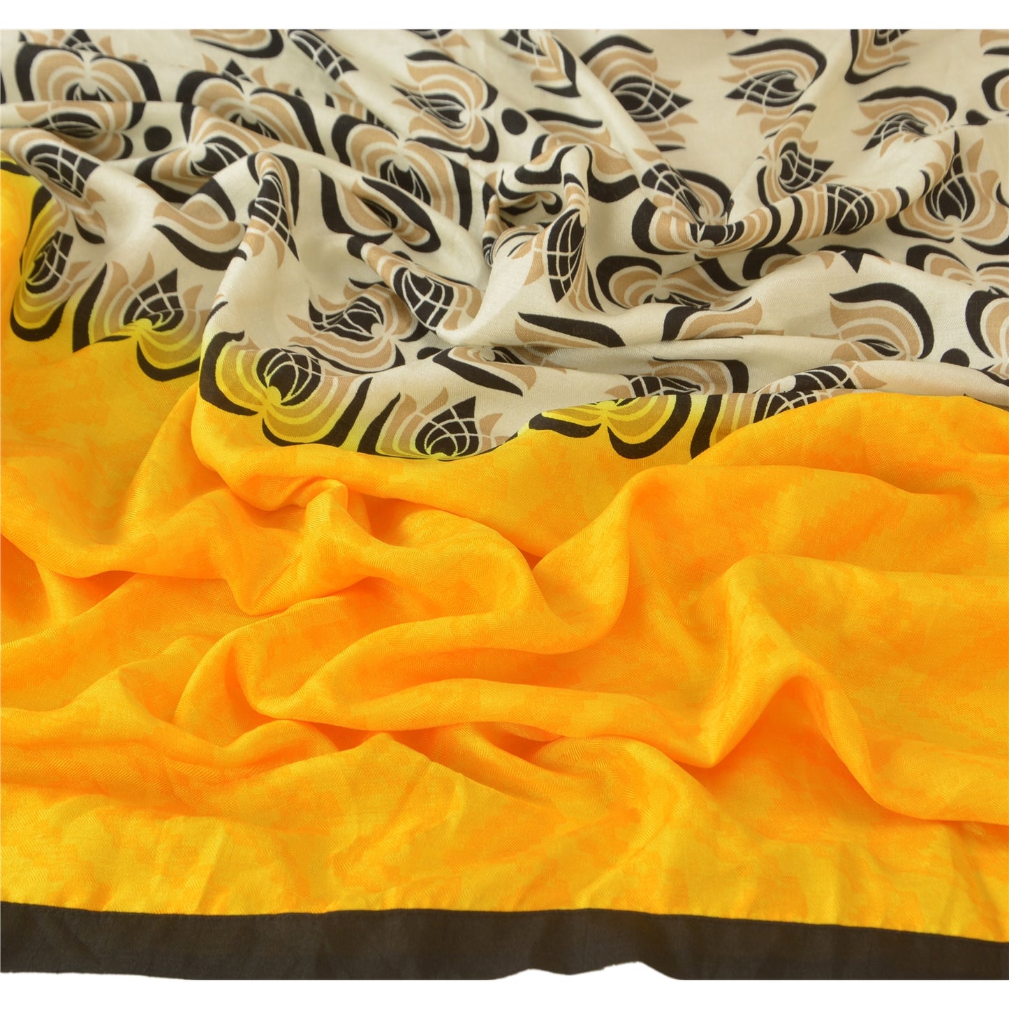 Sanskriti Vintage Dupatta Long Stole Cotton Yellow Shawl Woven Printed Scarves