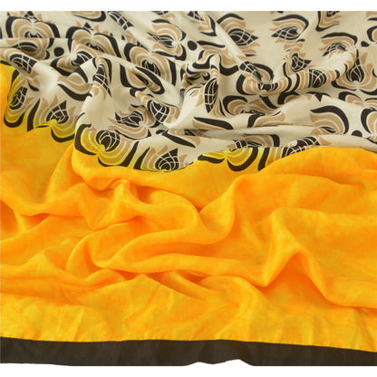 Sanskriti Vintage Dupatta Long Stole Cotton Yellow Shawl Woven Printed Scarves