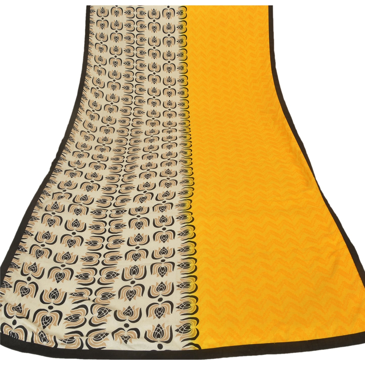 Sanskriti Vintage Dupatta Long Stole Cotton Yellow Shawl Woven Printed Scarves