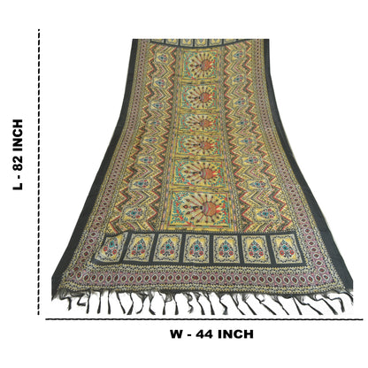 Sansrkiti New Long Stole Dupatta Chanderi Multi Color Printed Peacock Shawl