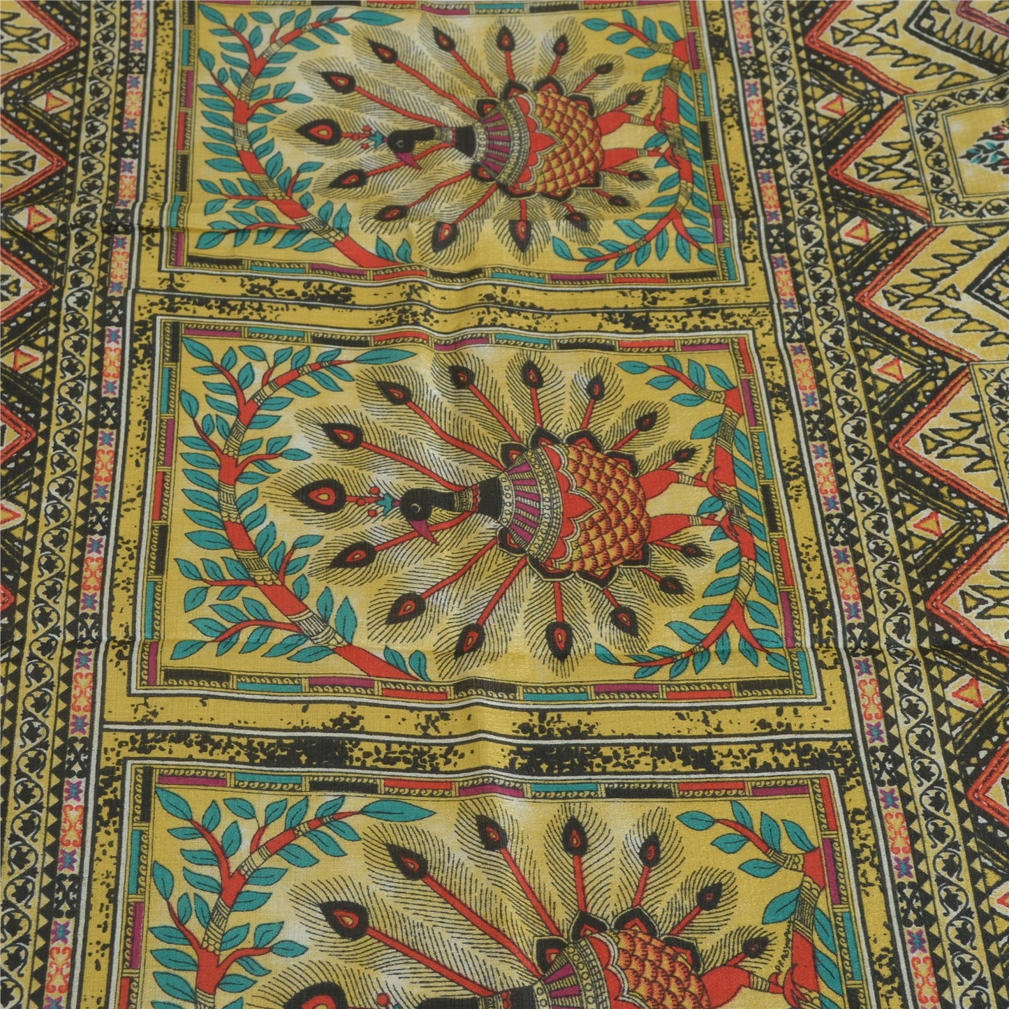 Sansrkiti New Long Stole Dupatta Chanderi Multi Color Printed Peacock Shawl