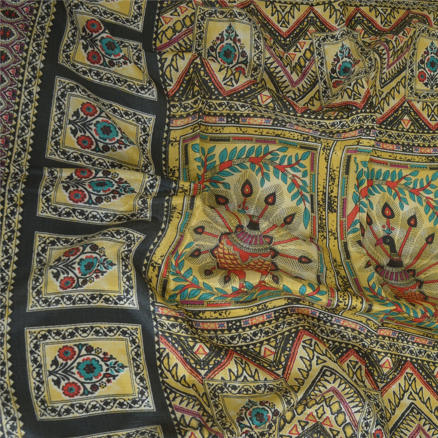 Sansrkiti New Long Stole Dupatta Chanderi Multi Color Printed Peacock Shawl