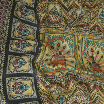 Sansrkiti New Long Stole Dupatta Chanderi Multi Color Printed Peacock Shawl