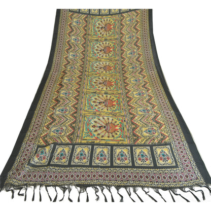 Sansrkiti New Long Stole Dupatta Chanderi Multi Color Printed Peacock Shawl