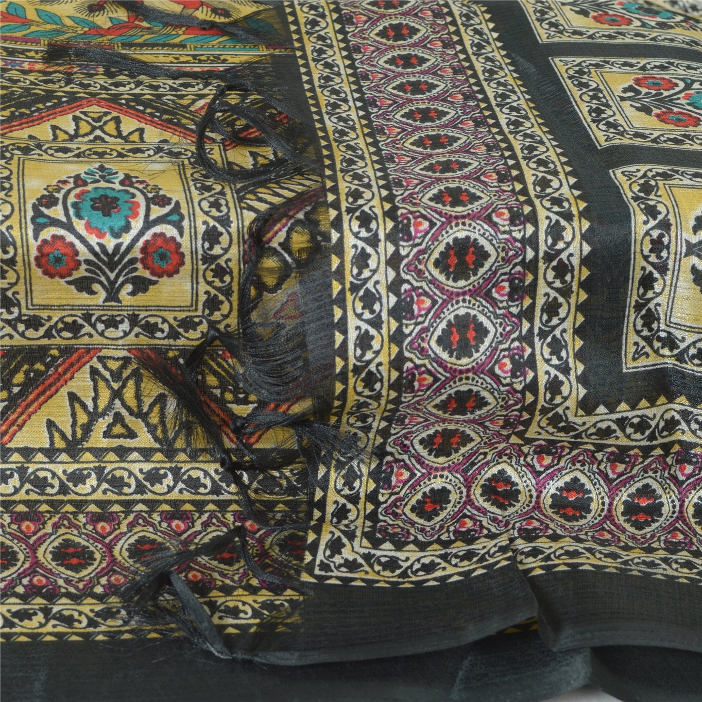 Sansrkiti New Long Stole Dupatta Chanderi Multi Color Printed Peacock Shawl
