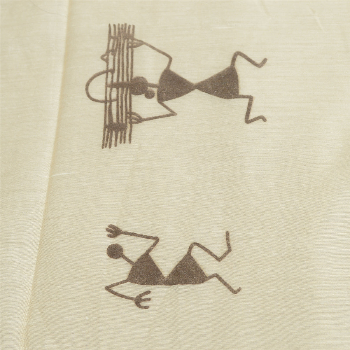 Sanskriti Vintage Warli Art Print Blend Silk Dupatta Long Stole Ivory Veil Wrap