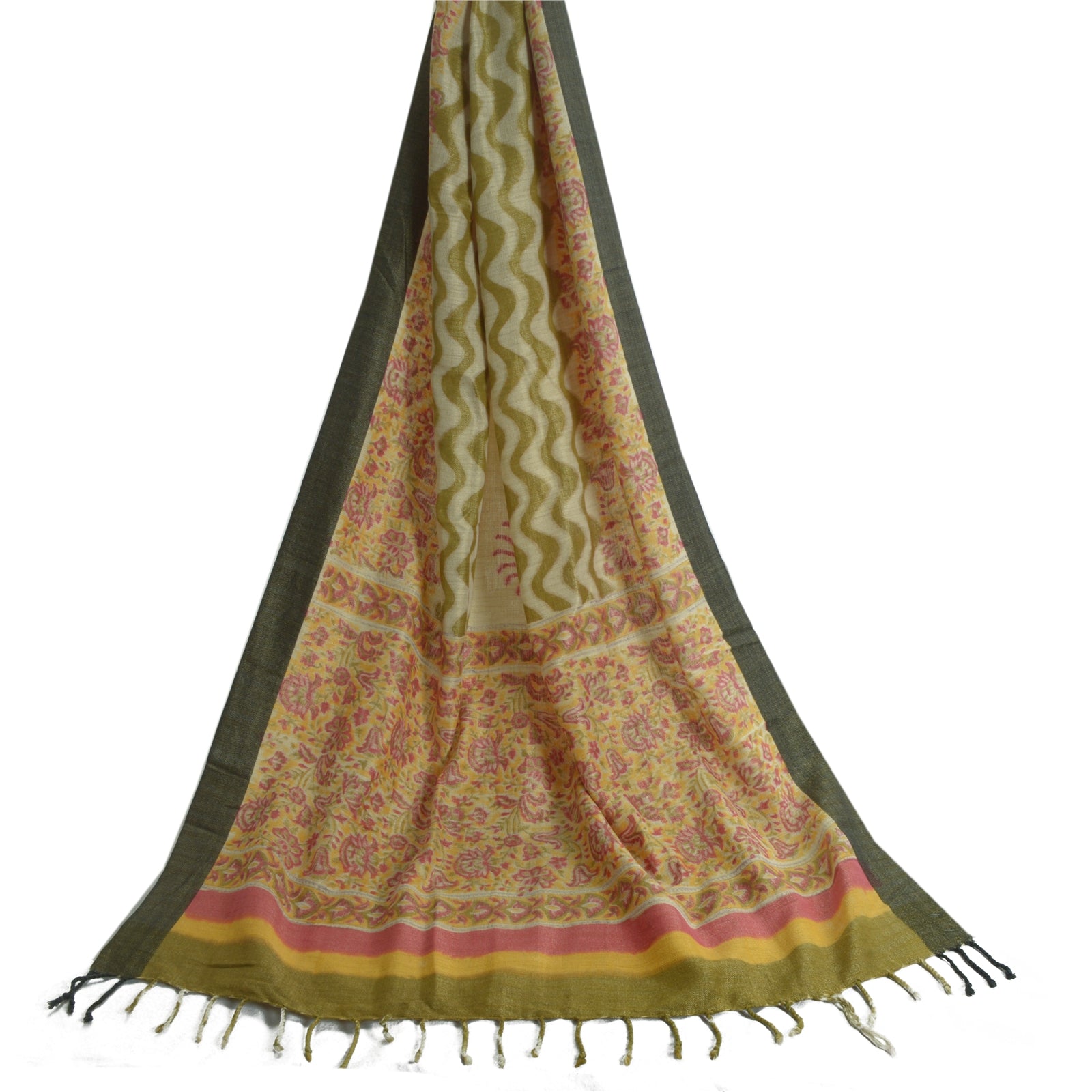 Sanskriti Vintage Dupatta Long Stole Pure Woolen Hand Block Printed Veil Scarf