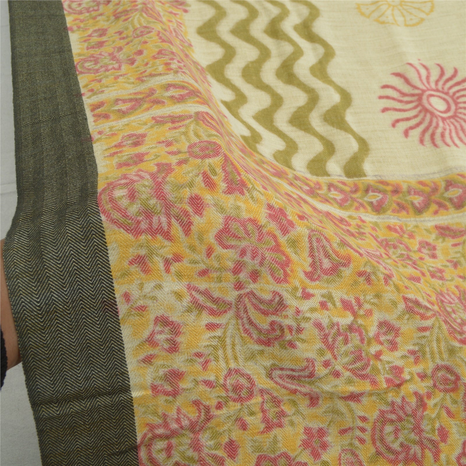 Sanskriti Vintage Dupatta Long Stole Pure Woolen Hand Block Printed Veil Scarf