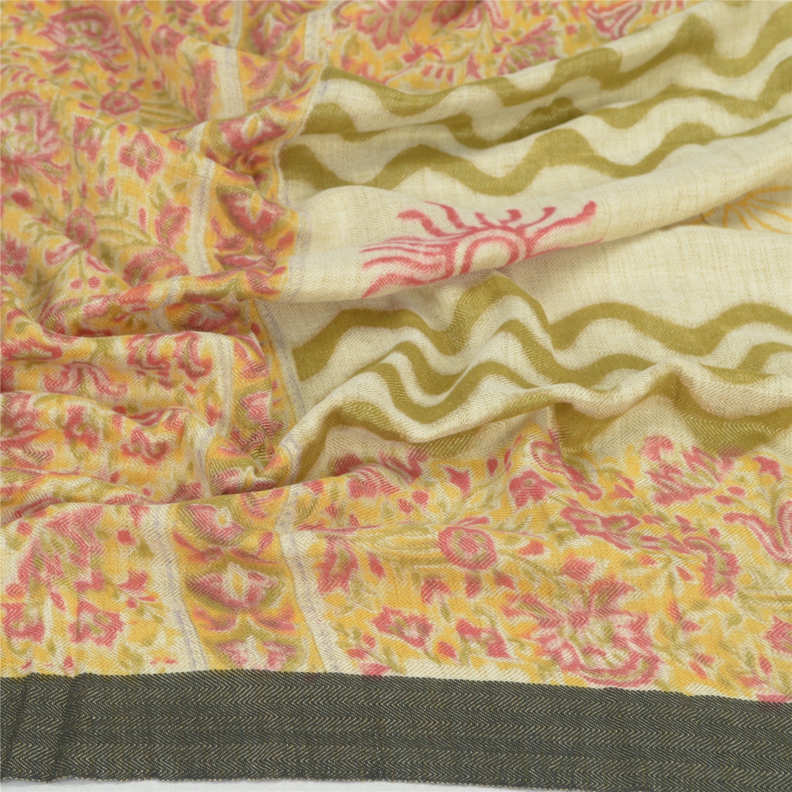 Sanskriti Vintage Dupatta Long Stole Pure Woolen Hand Block Printed Veil Scarf