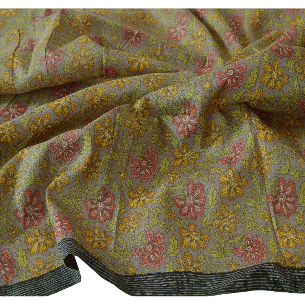Sanskriti Vintage Dupatta Long Stole 100% Pure Woolen Grey Shawl Printed Veil