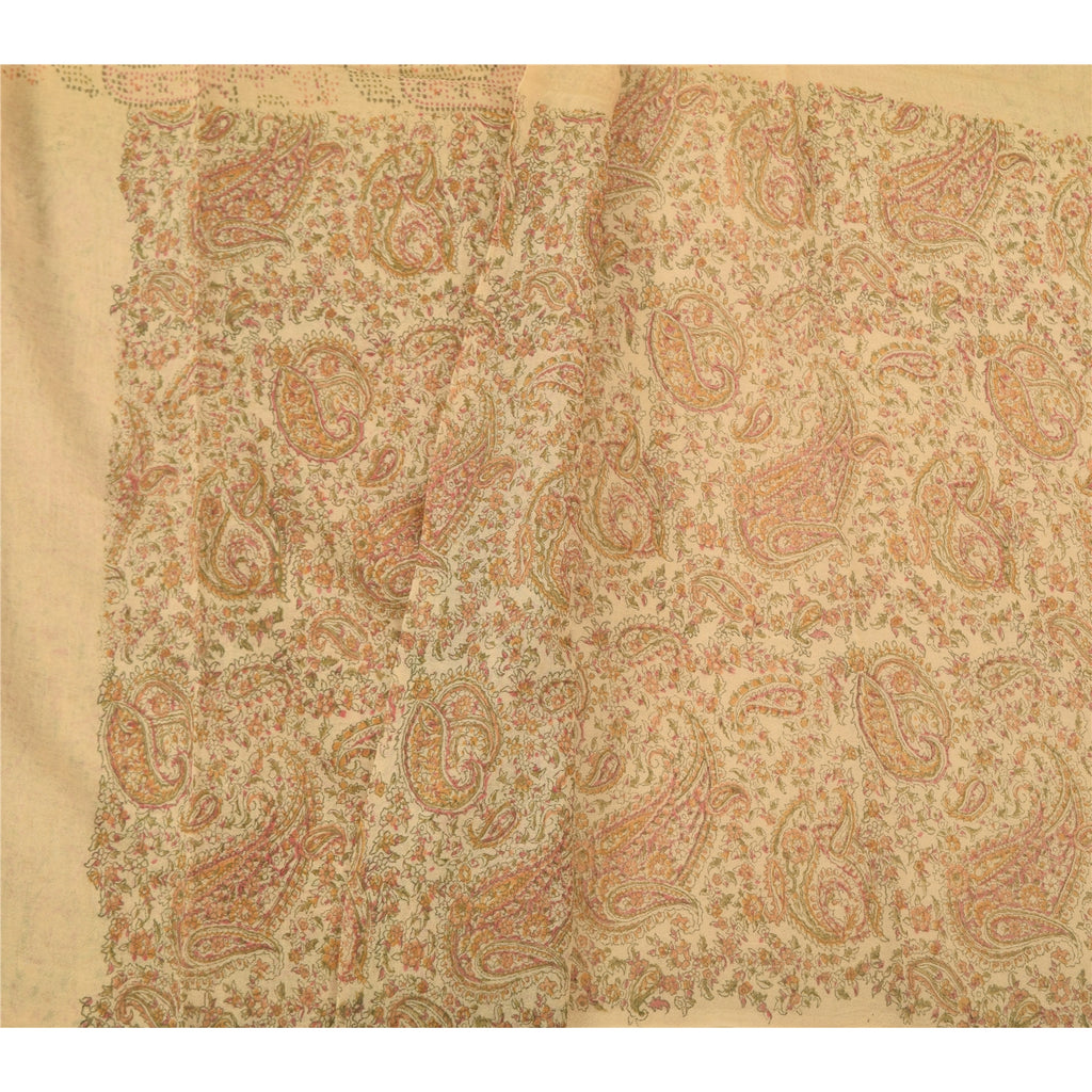 Sanskriti Dupatta Indian Cream Long Stole Pure Cotton Printed Premium Wrap Veil