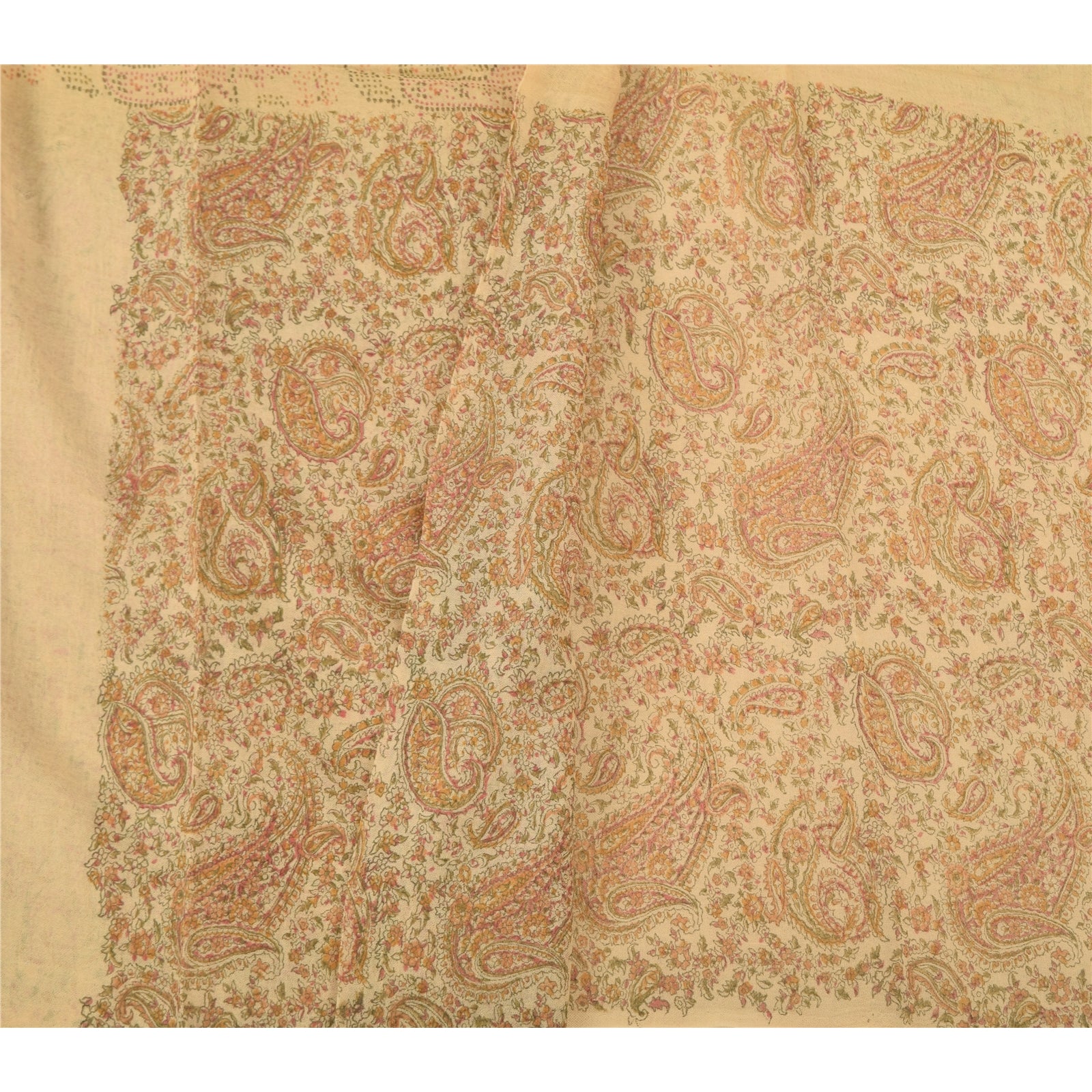Sanskriti Dupatta Indian Cream Long Stole Pure Cotton Printed Premium Wrap Veil