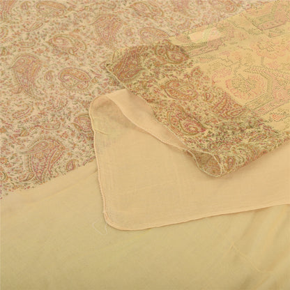 Sanskriti Dupatta Indian Cream Long Stole Pure Cotton Printed Premium Wrap Veil