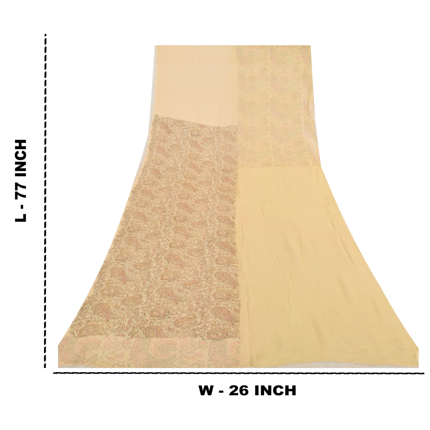 Sanskriti Dupatta Indian Cream Long Stole Pure Cotton Printed Premium Wrap Veil