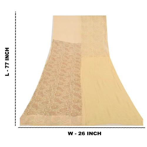 Sanskriti Dupatta Indian Cream Long Stole Pure Cotton Printed Premium Wrap Veil