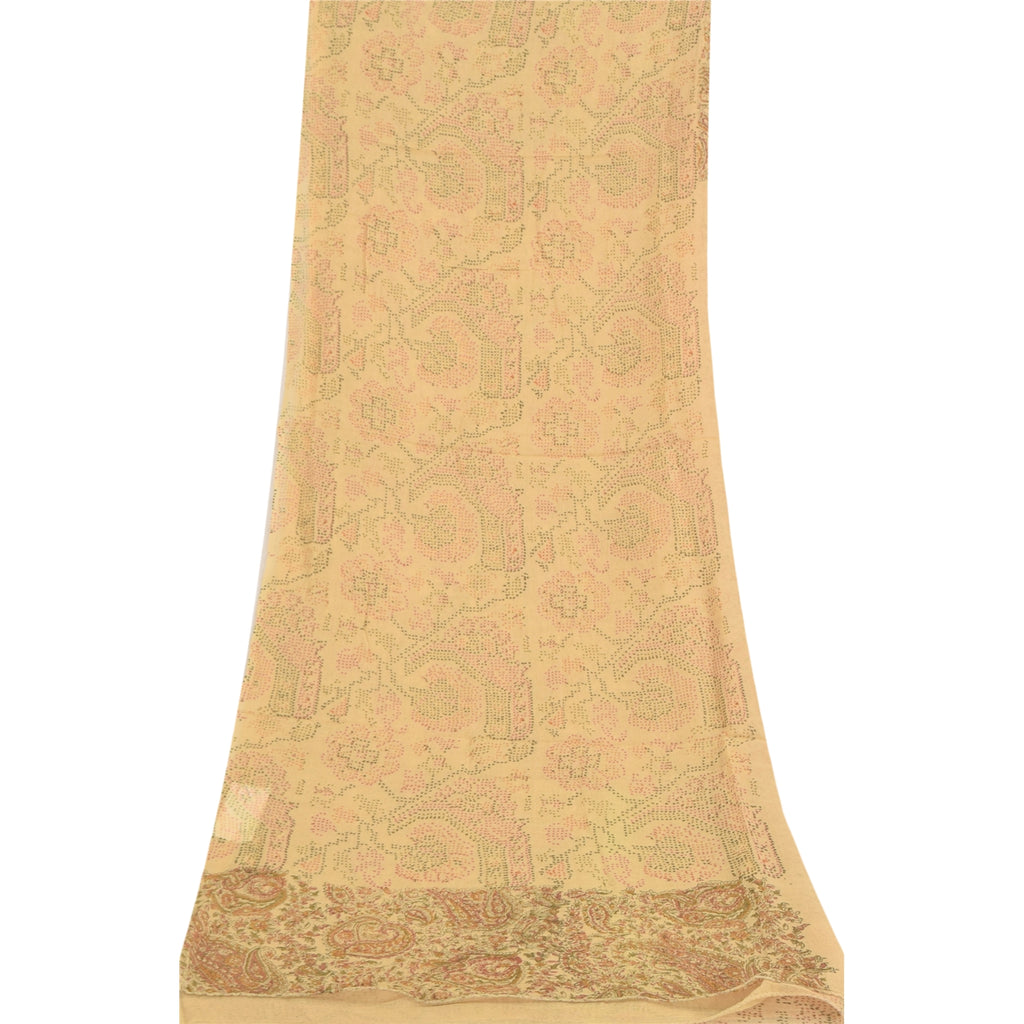 Sanskriti Dupatta Indian Cream Long Stole Pure Cotton Printed Premium Wrap Veil