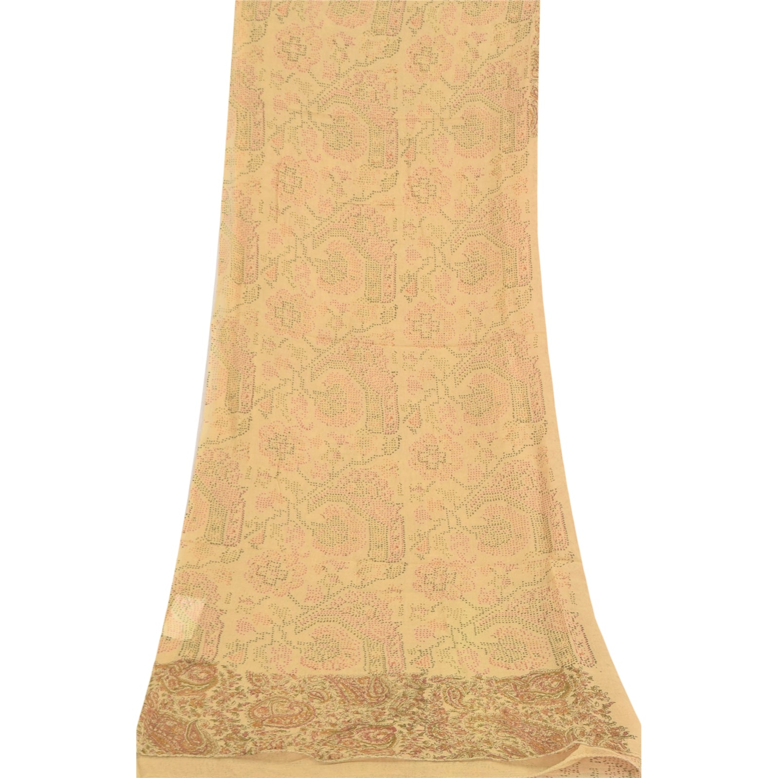 Sanskriti Dupatta Indian Cream Long Stole Pure Cotton Printed Premium Wrap Veil