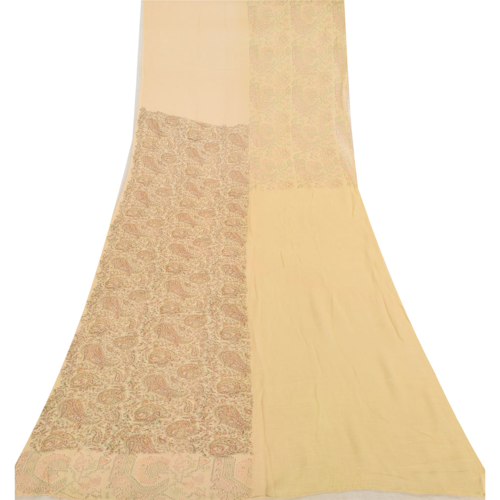 Sanskriti Dupatta Indian Cream Long Stole Pure Cotton Printed Premium Wrap Veil
