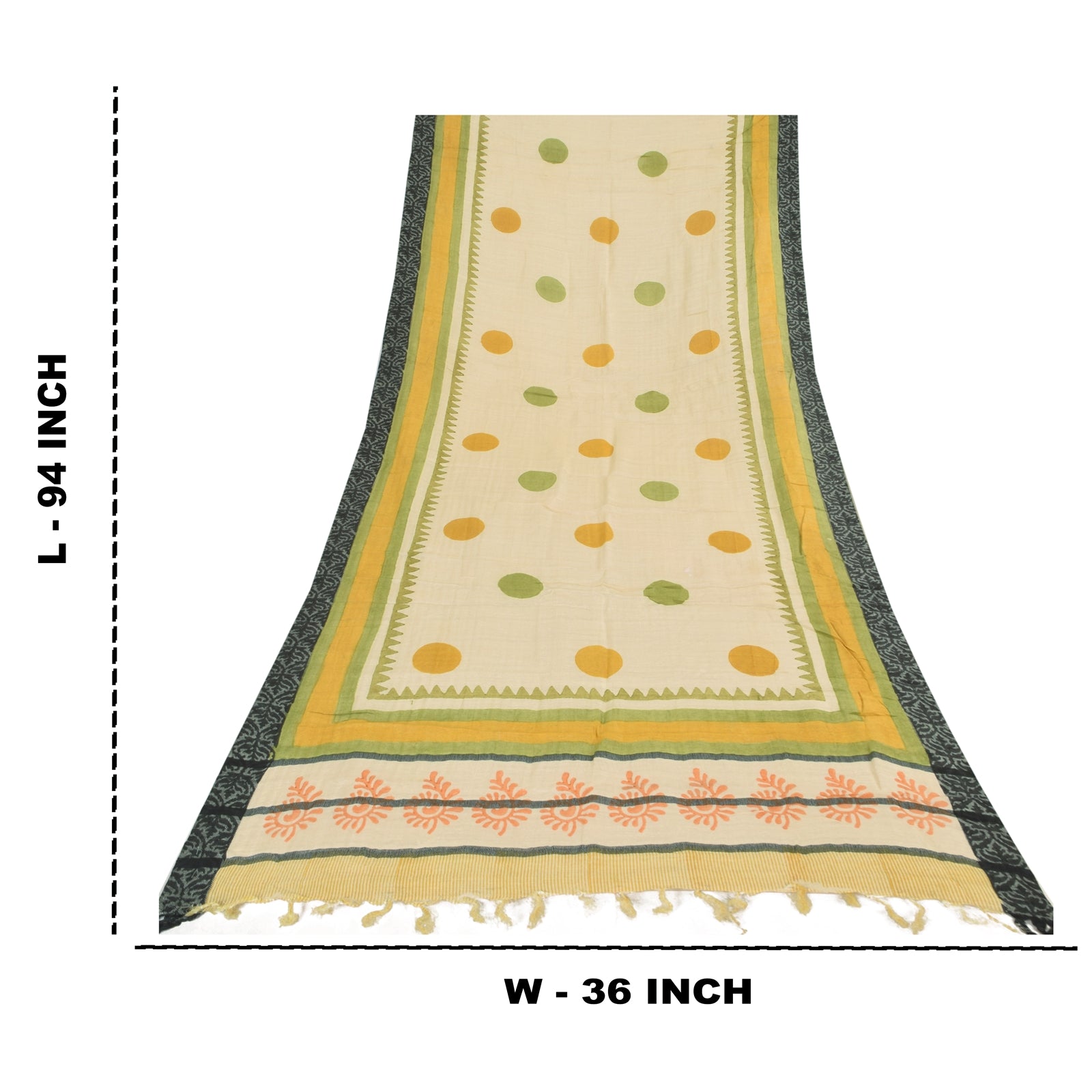 Sanskriti Vintage Cream Dupatta Long Stole Pure Cotton Hand Block Printed  Veil