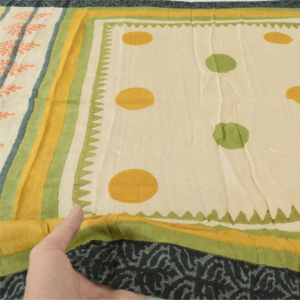 Sanskriti Vintage Cream Dupatta Long Stole Pure Cotton Hand Block Printed  Veil