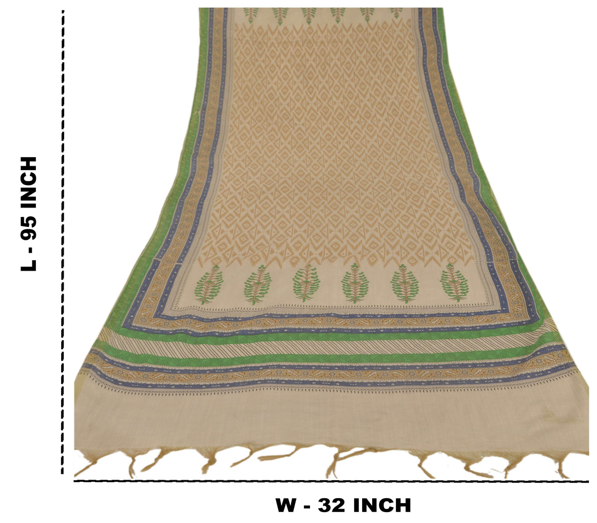 Sanskriti Vintage Ikat-Kalamkari Printed Chanderi Dupatta/Stole Cream Long Veil