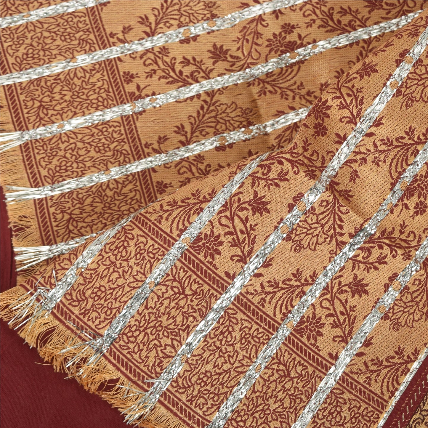 Sanskriti Vintage Dark Red Art Silk Dupatta: Woven Floral Add-Elegance to Table Linen, Curtains, or Cushions Indian Silk Fabric