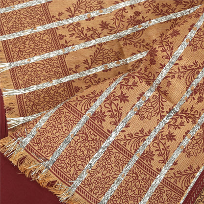 Sanskriti Vintage Dark Red Art Silk Dupatta: Woven Floral Add-Elegance to Table Linen, Curtains, or Cushions Indian Silk Fabric