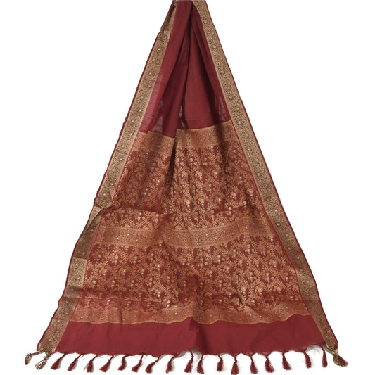 Sanskriti Vintage Dark Red Dupatta Long Stole Art Sik Woven Premium Wrap Scarves