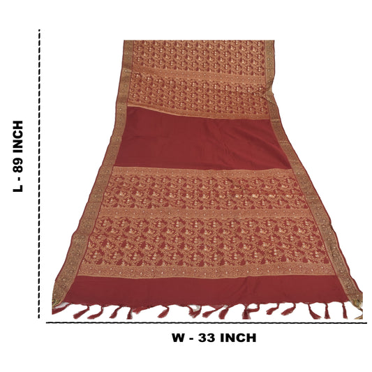 Sanskriti Vintage Dark Red Dupatta Long Stole Art Sik Woven Premium Wrap Scarves