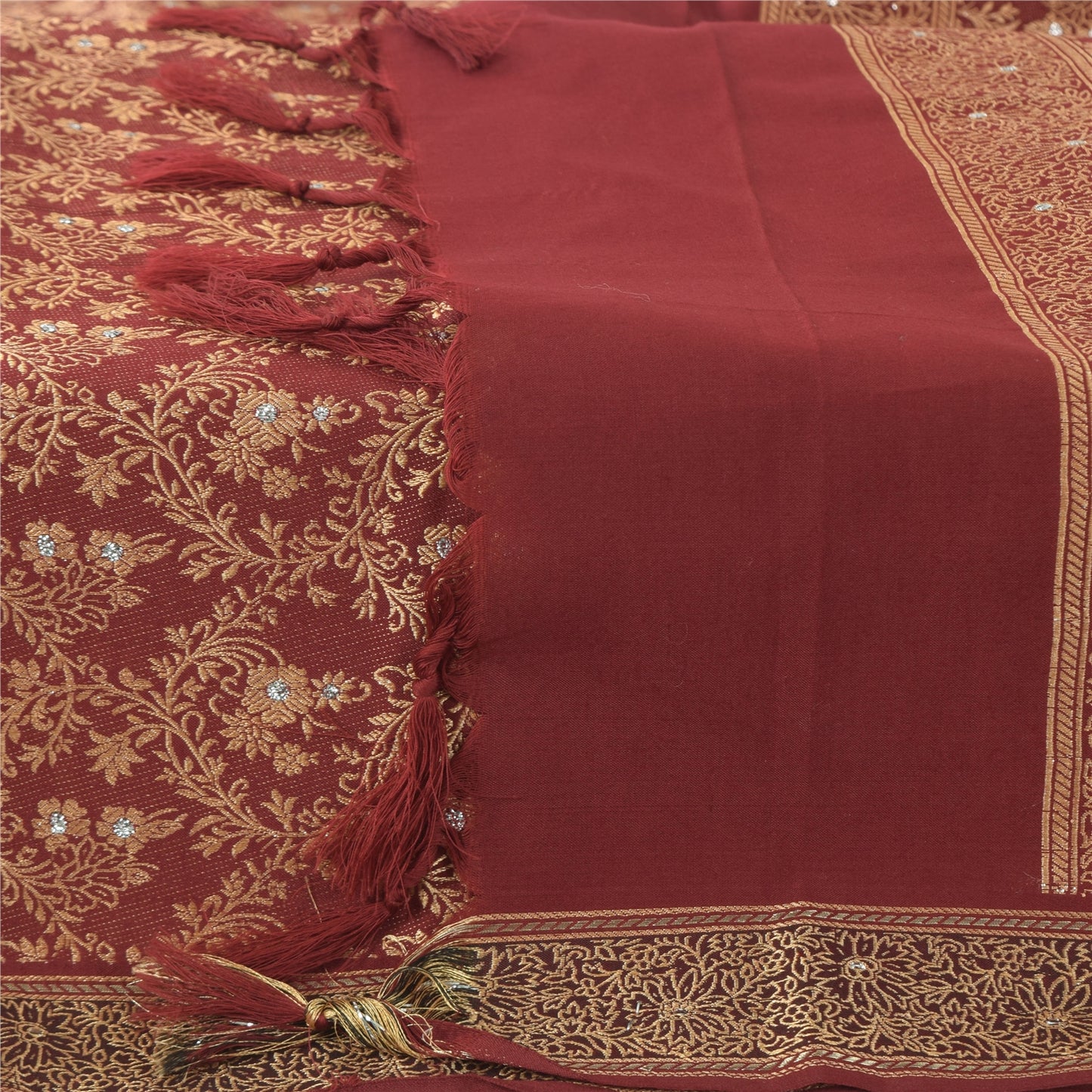 Sanskriti Vintage Dark Red Art Silk Dupatta: Woven Floral Add-Elegance to Table Linen, Curtains, or Cushions Indian Silk Fabric