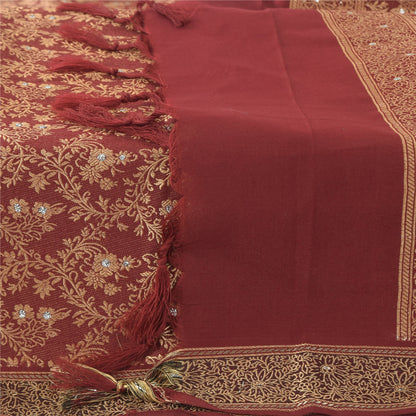 Sanskriti Vintage Dark Red Art Silk Dupatta: Woven Floral Add-Elegance to Table Linen, Curtains, or Cushions Indian Silk Fabric