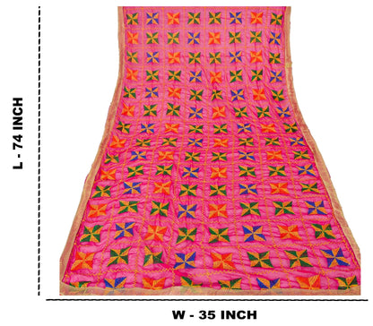 Sanskriti New Bagh Phulkari Hand Embroidery Dupatta/Stole Pink Pure Chiffon Silk