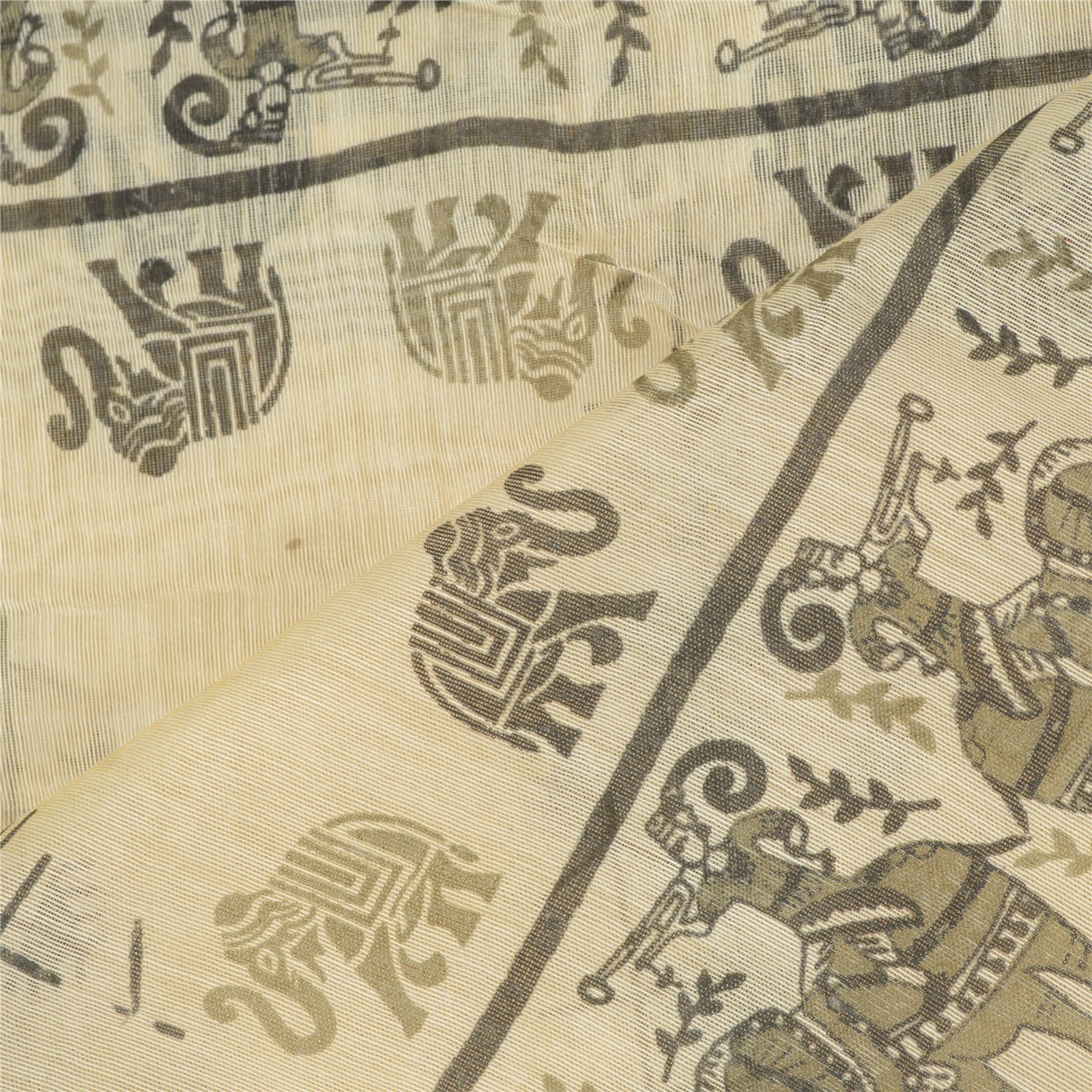 Sanskriti Vintage Dupatta Stole Chanderi Ivory Warli Shawl Hand Block Print Veil