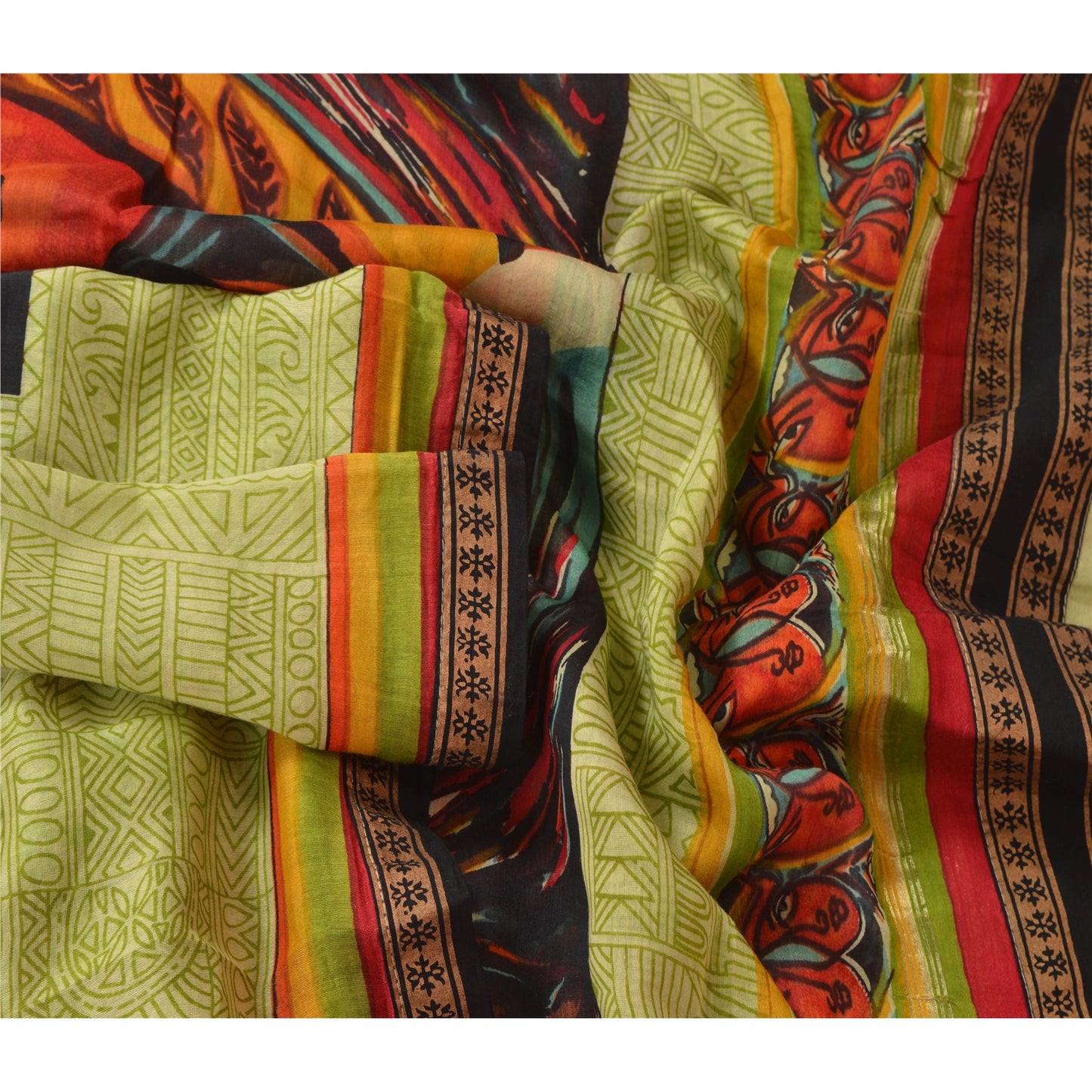 Sanskriti Vintage Dupatta Long Stole Chanderi Green Veil Digital Printed Scarves