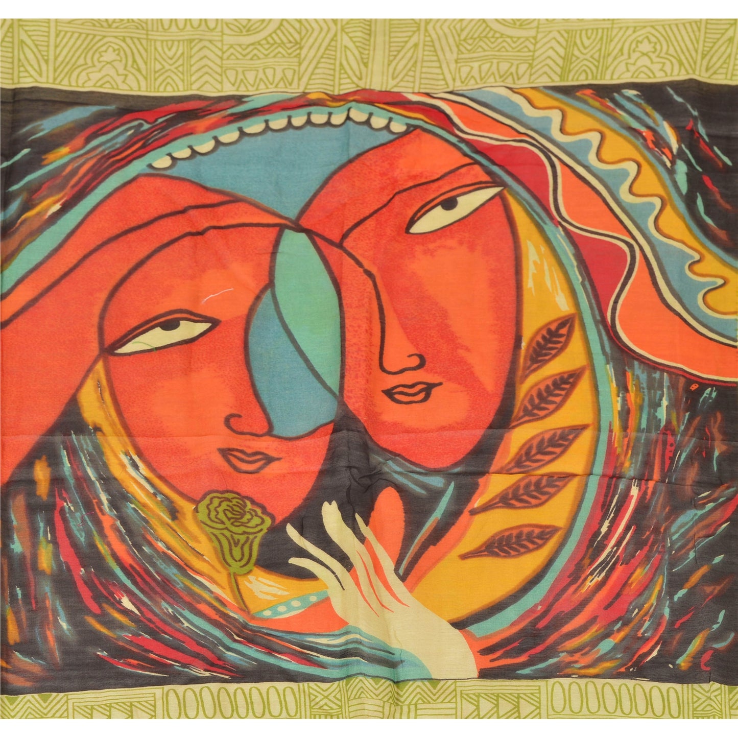 Sanskriti Vintage Dupatta Long Stole Chanderi Green Veil Digital Printed Scarves