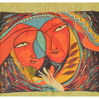 Sanskriti Vintage Dupatta Long Stole Chanderi Green Veil Digital Printed Scarves
