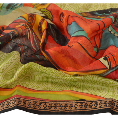 Sanskriti Vintage Dupatta Long Stole Chanderi Green Veil Digital Printed Scarves