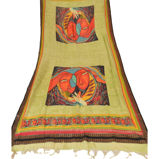 Sanskriti Vintage Dupatta Long Stole Chanderi Green Veil Digital Printed Scarves